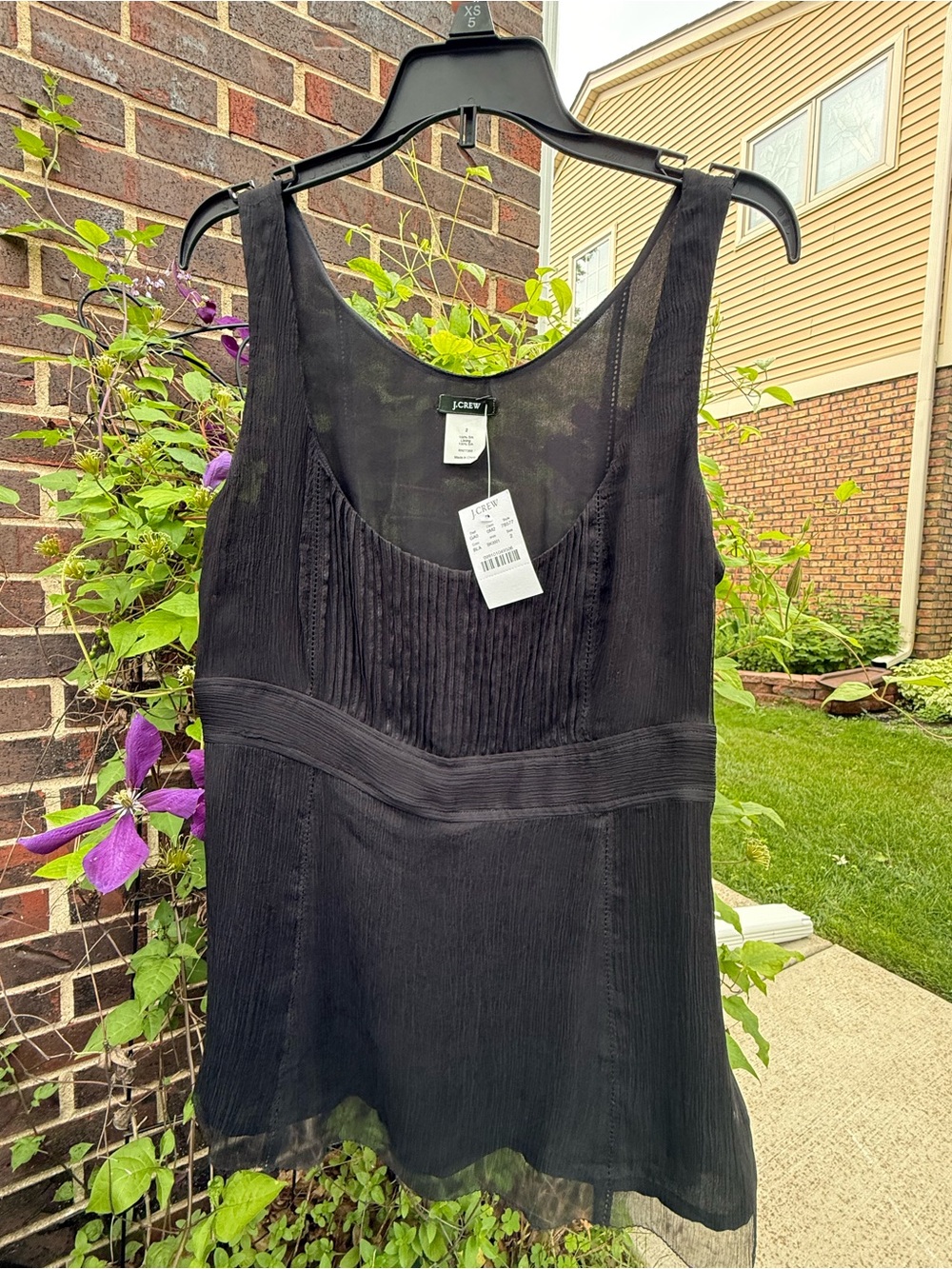 J.Crew NWT 100% Silk Black Pleated Boho Y2K Tank Top Size 2
